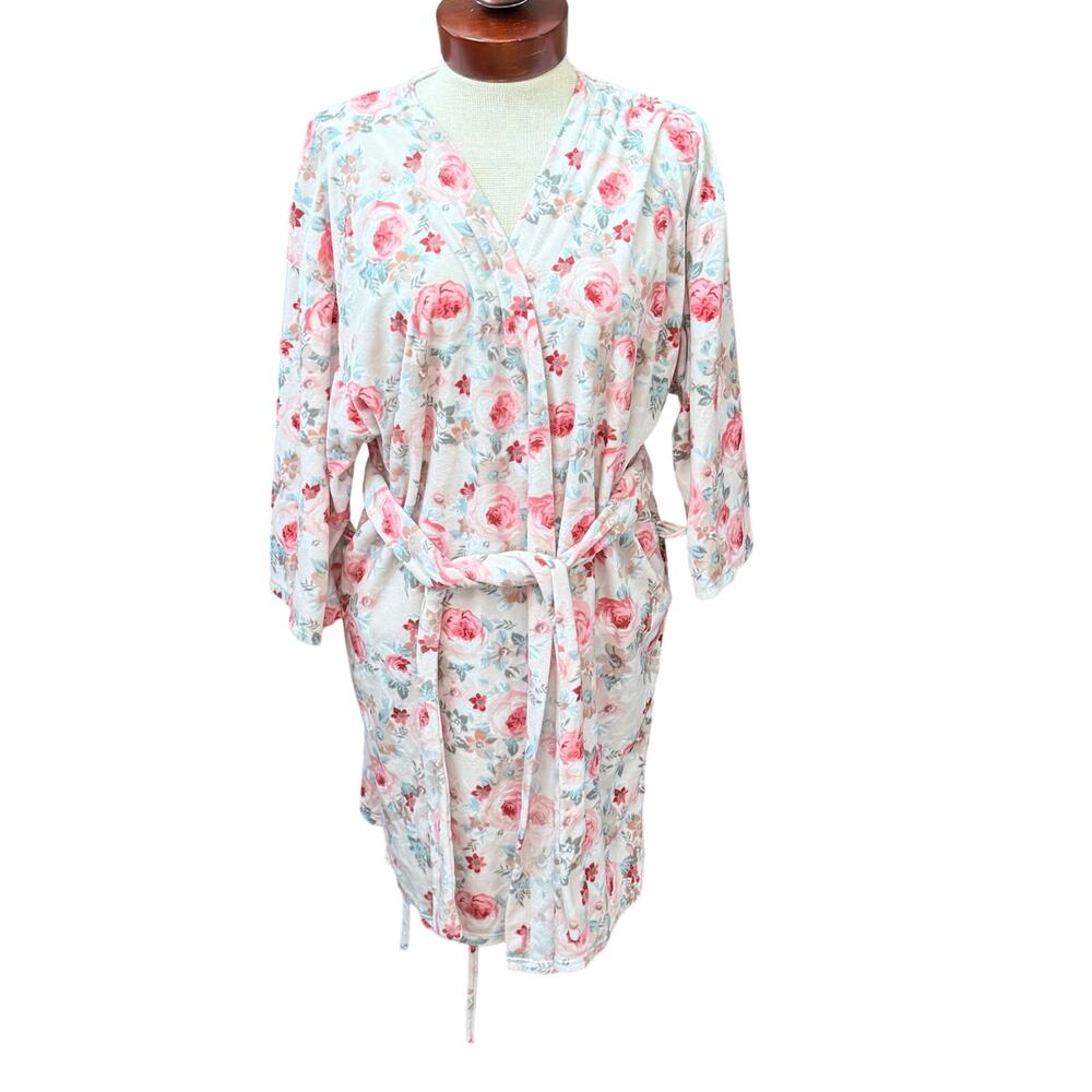 Flora Nikrooz Soft Floral Print Robe With Belt Size Large Soft Plush Stretch